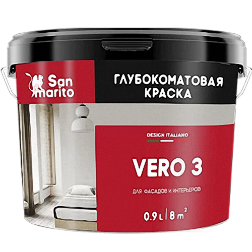 Краска глубокоматовая для фасадов и интерьеров "San marito Vero 3" 0,9 л